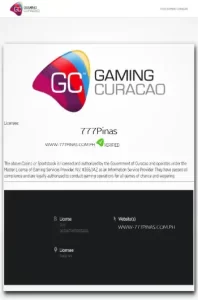 777Pinas Licensed by Gaming Curaçao